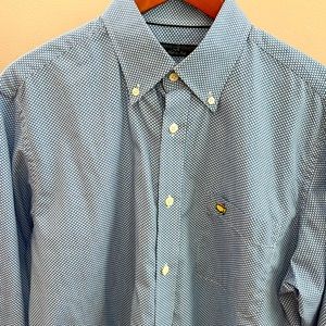 masters clubhouse collection men's blue and white button up down shirt